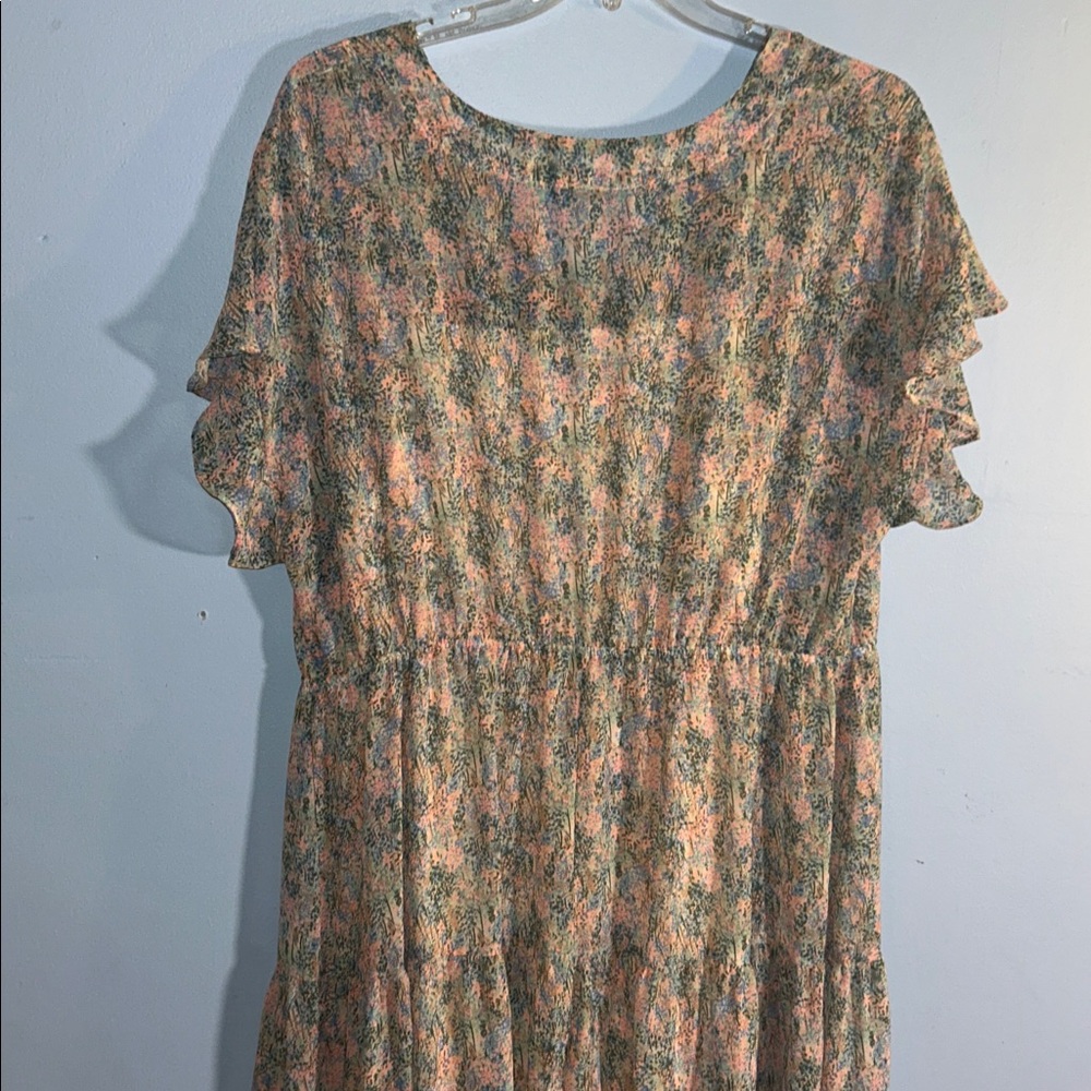 Ava & Viv Multicolor Button-Front Dress Pink Green Plus size 2x - Picture 4 of 9
